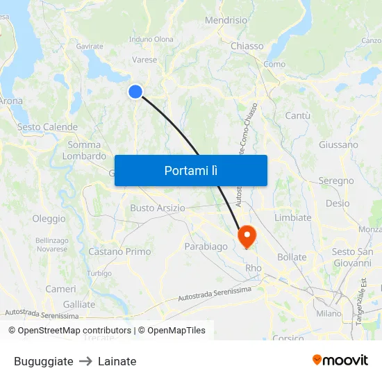 Buguggiate to Lainate map