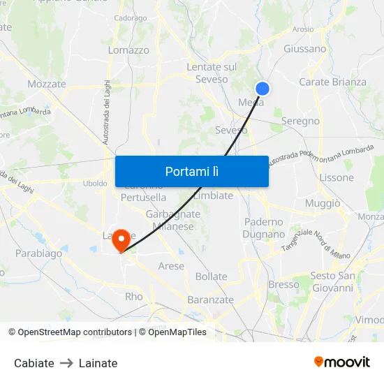 Cabiate to Lainate map