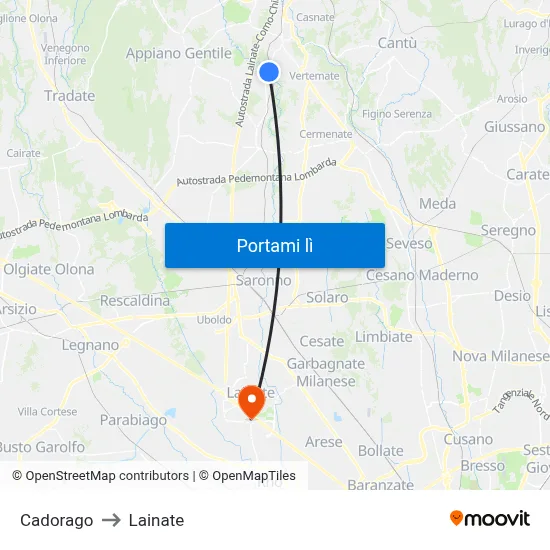Cadorago to Lainate map