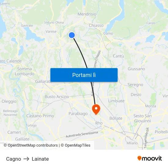 Cagno to Lainate map