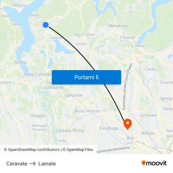 Caravate to Lainate map