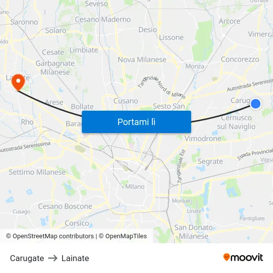 Carugate to Lainate map