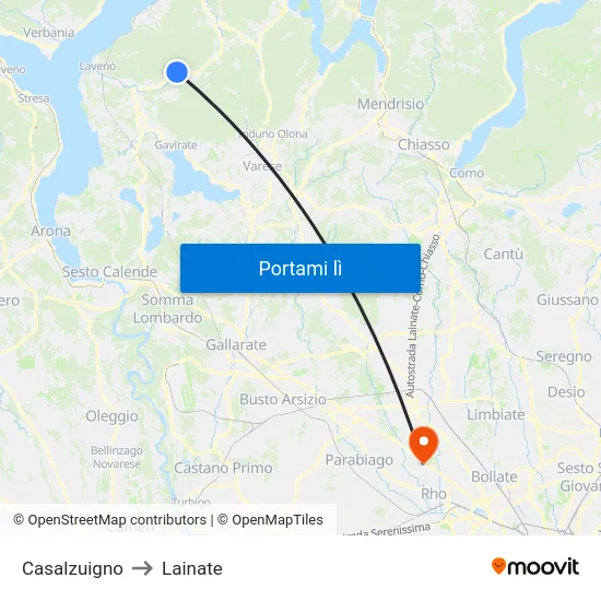 Casalzuigno to Lainate map