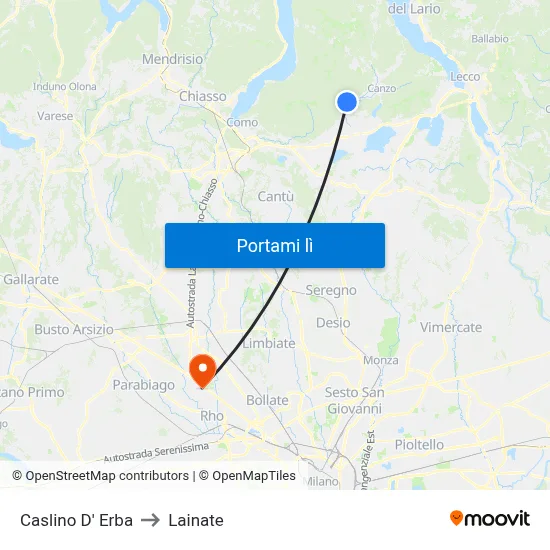 Caslino D' Erba to Lainate map