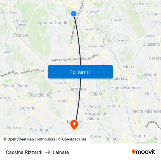Cassina Rizzardi to Lainate map