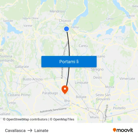 Cavallasca to Lainate map