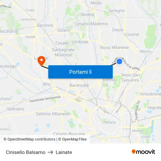Cinisello Balsamo to Lainate map