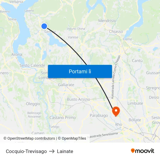 Cocquio-Trevisago to Lainate map