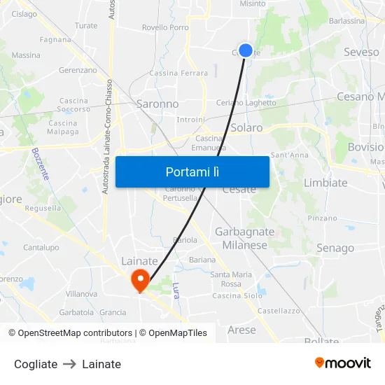 Cogliate to Lainate map