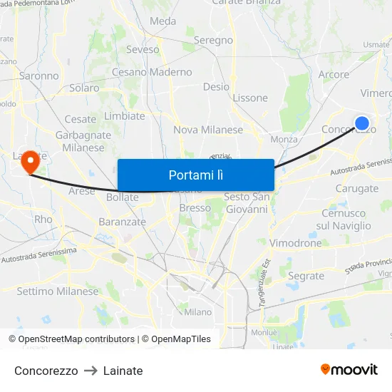 Concorezzo to Lainate map