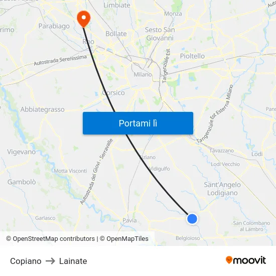 Copiano to Lainate map