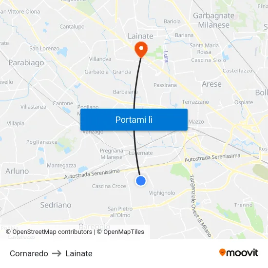 Cornaredo to Lainate map