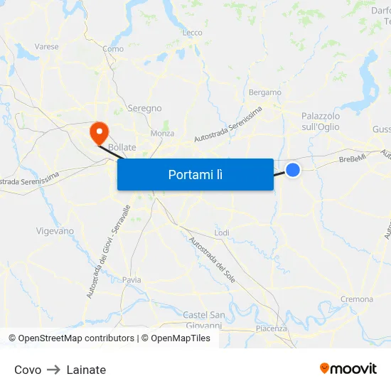 Covo to Lainate map