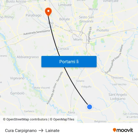 Cura Carpignano to Lainate map