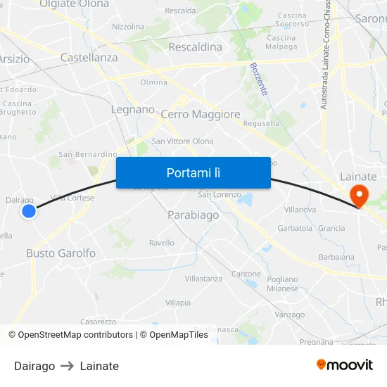 Dairago to Lainate map