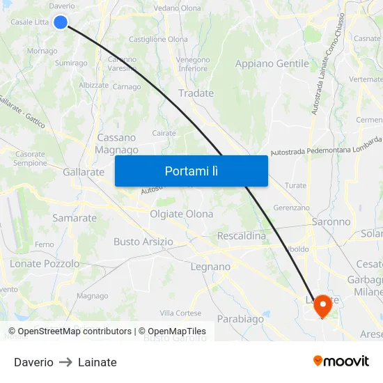 Daverio to Lainate map