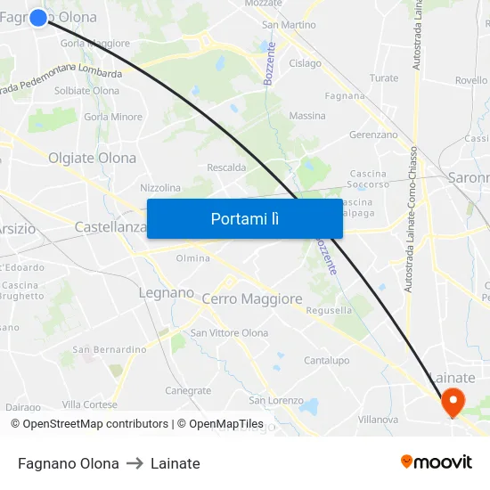 Fagnano Olona to Lainate map