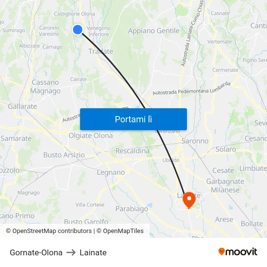 Gornate-Olona to Lainate map