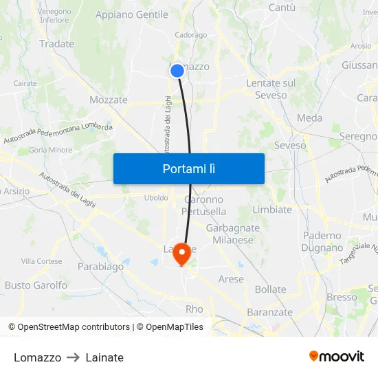 Lomazzo to Lainate map