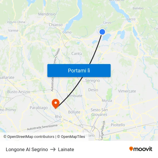 Longone Al Segrino to Lainate map