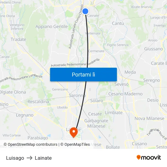 Luisago to Lainate map