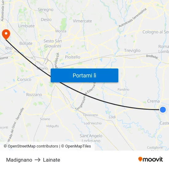 Madignano to Lainate map