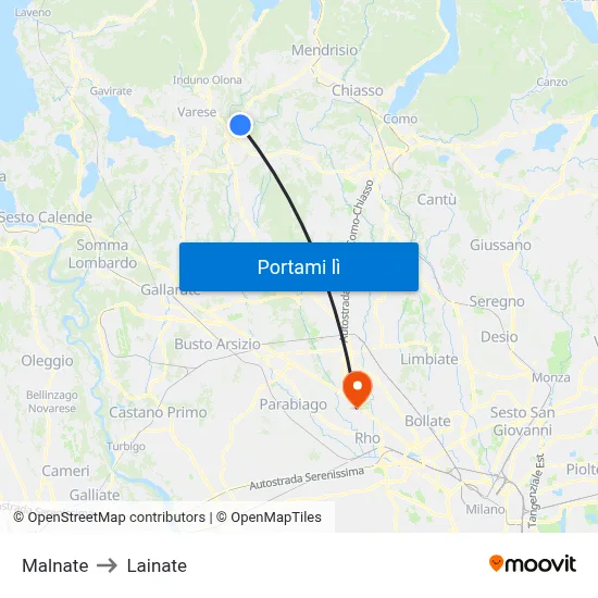 Malnate to Lainate map