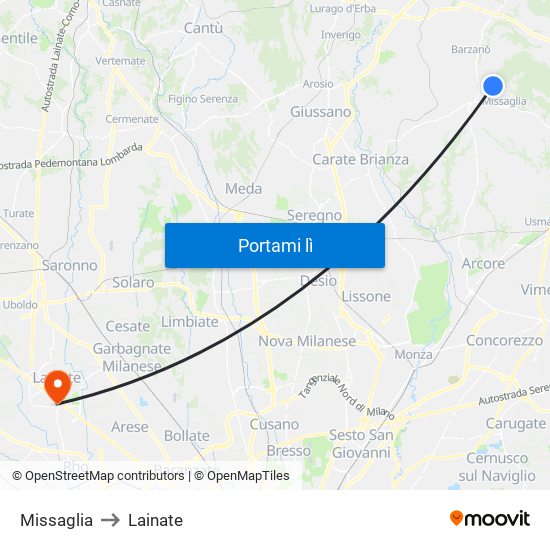 Missaglia to Lainate map