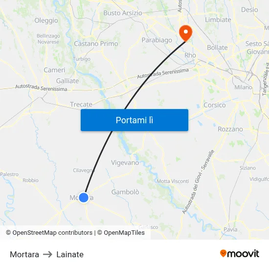 Mortara to Lainate map