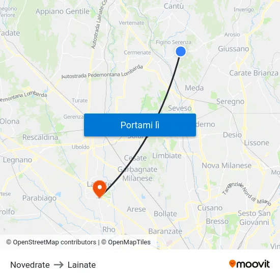 Novedrate to Lainate map