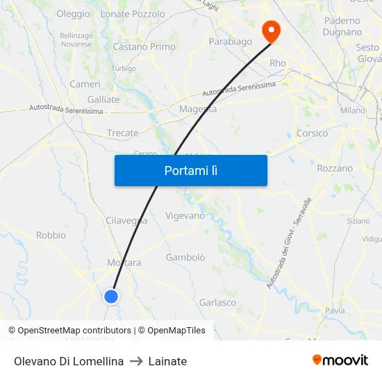 Olevano Di Lomellina to Lainate map