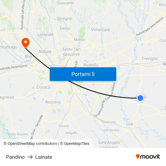 Pandino to Lainate map