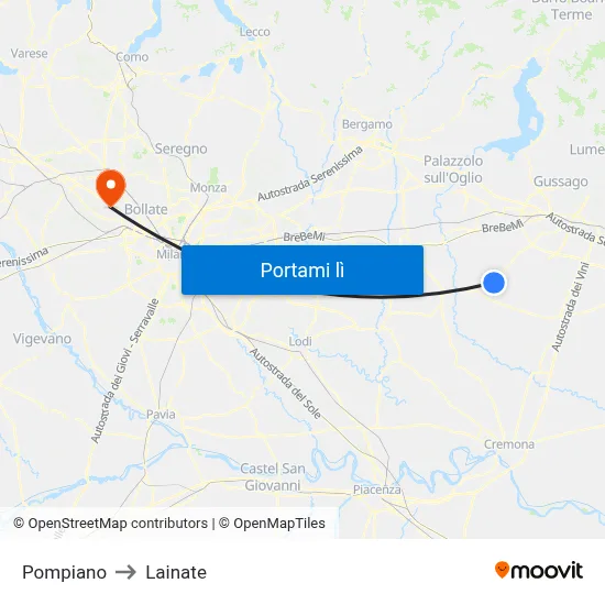 Pompiano to Lainate map