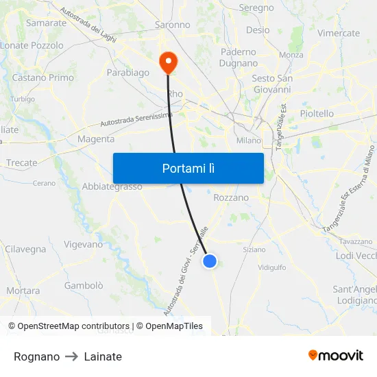 Rognano to Lainate map