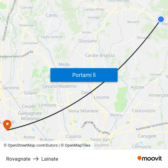 Rovagnate to Lainate map