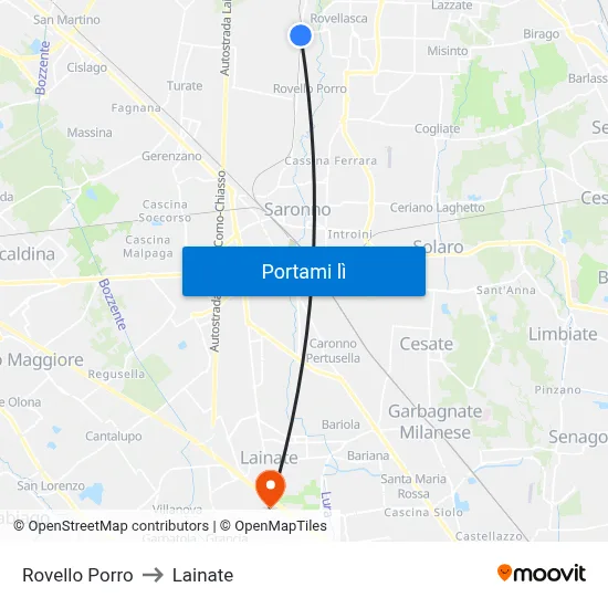Rovello Porro to Lainate map