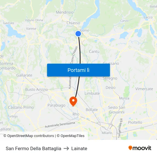 San Fermo Della Battaglia to Lainate map