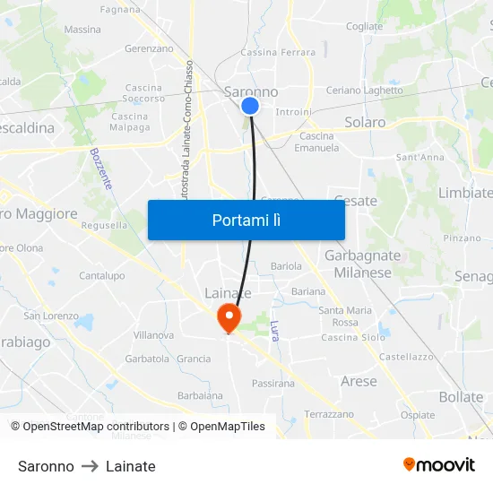 Saronno to Lainate map