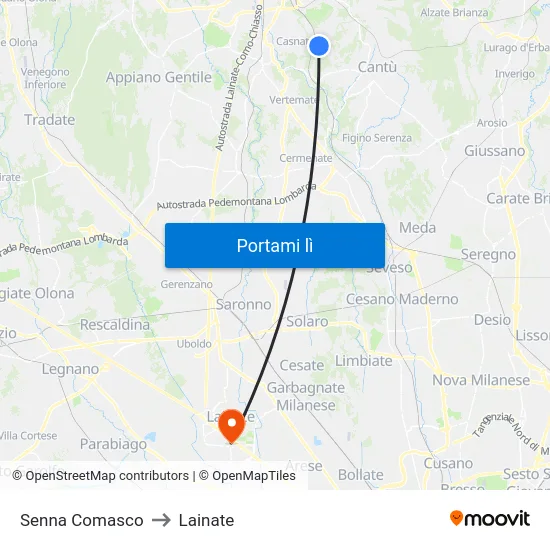 Senna Comasco to Lainate map