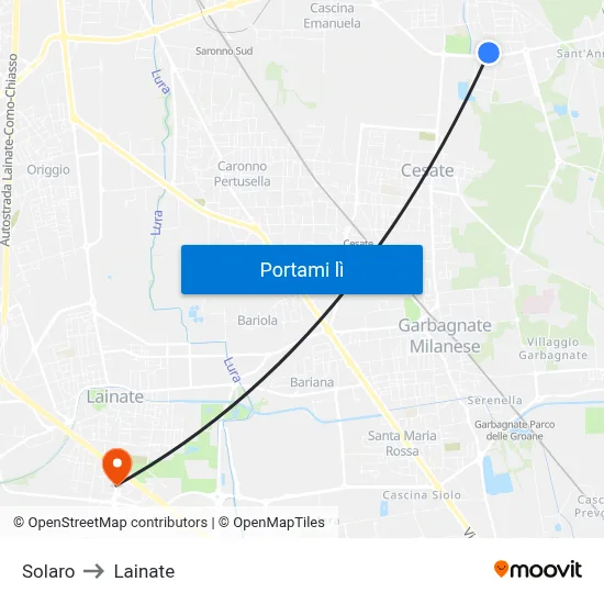 Solaro to Lainate map