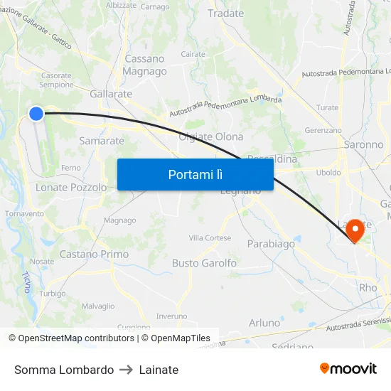 Somma Lombardo to Lainate map