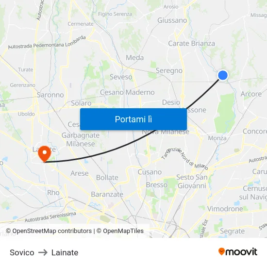 Sovico to Lainate map