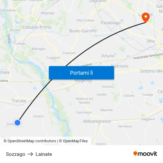 Sozzago to Lainate map