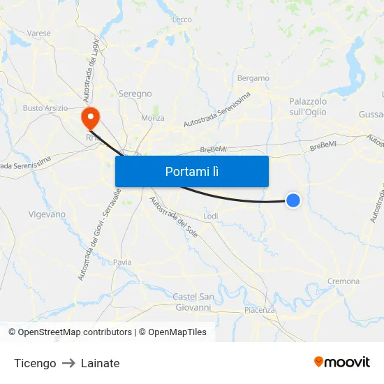 Ticengo to Lainate map