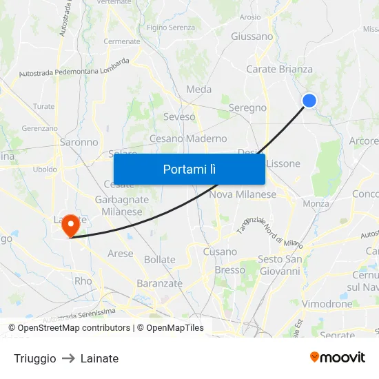 Triuggio to Lainate map