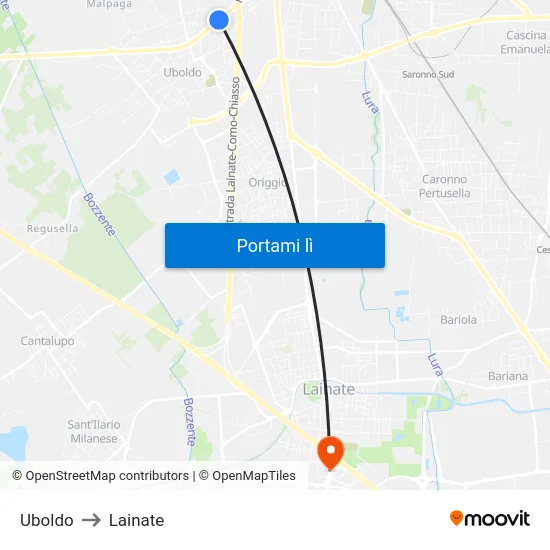 Uboldo to Lainate map