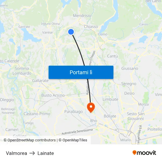 Valmorea to Lainate map