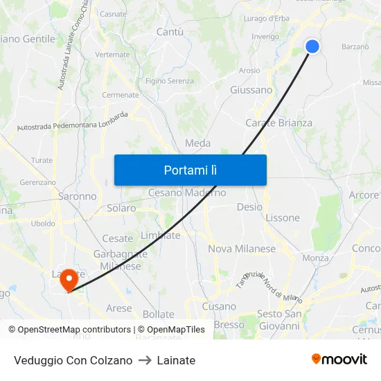 Veduggio Con Colzano to Lainate map