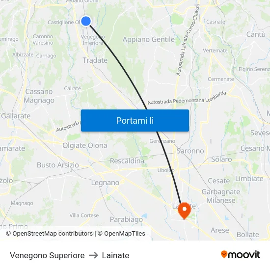 Venegono Superiore to Lainate map