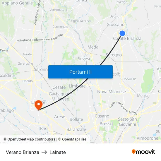 Verano Brianza to Lainate map